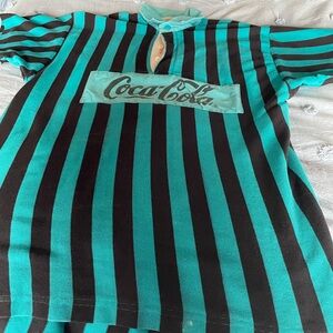 Vintage Coca Cola Polo - Teal and Black Stripes